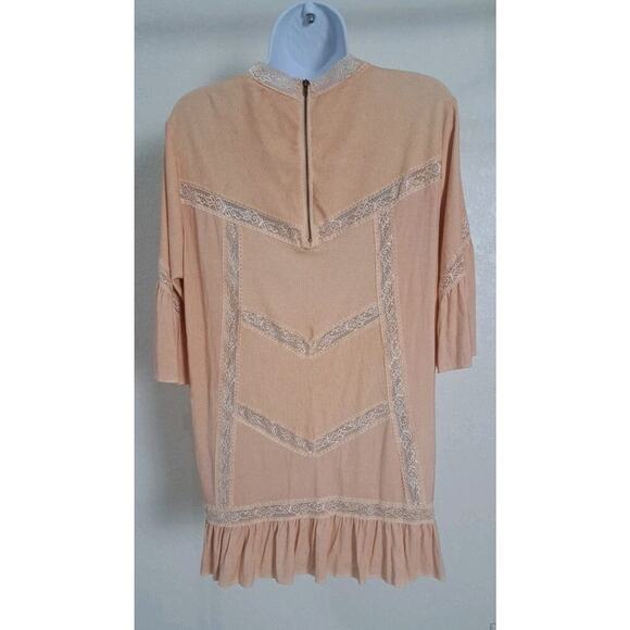 POL Lace Detail Top Tunic Sz S Oversized Jersey Ribbed Peach Boho Cottagecare - Picture 4 of 10